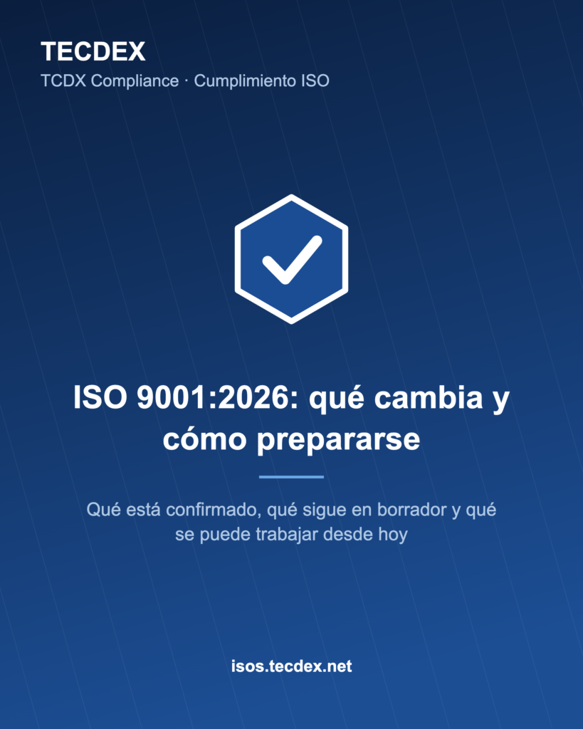 ISO 9001:2026: qué cambia y cómo prepararse — TecDex, plantilla de marca vertical 2160x2700